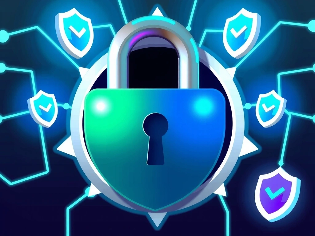 Illustration of data privacy and security with a padlock and digital shield